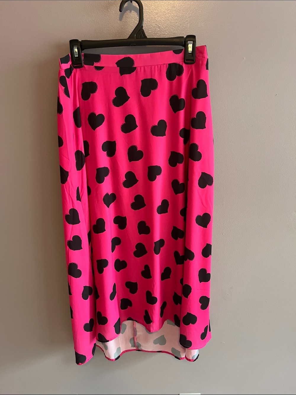 Hot Pink Heart Print Midi Skirt
